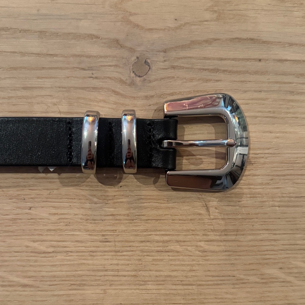 Black Leather Belt with Silver Buckle